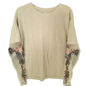 Free People Gardener Layered Floral Oversized Tee Shirt Beige Size XS Boho